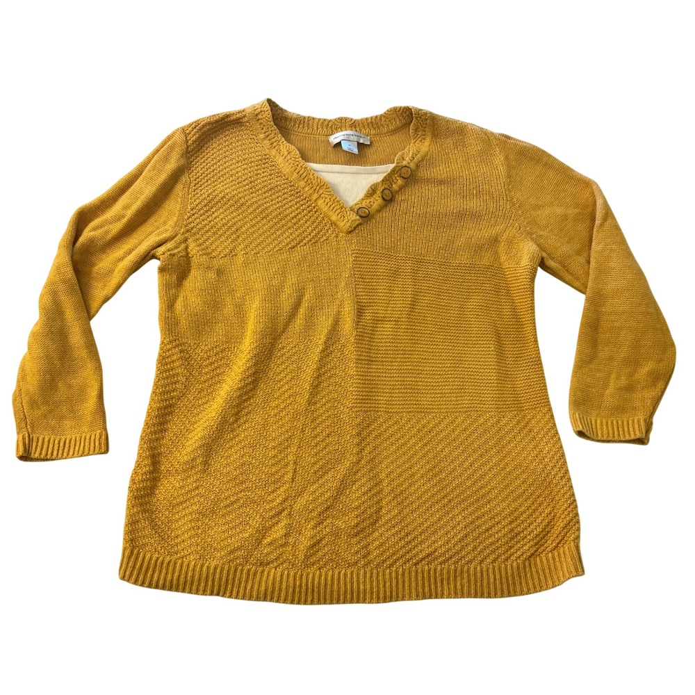 Christopher & Banks Mustard Yellow Mixed Texture Knit Henley Sweater Size M